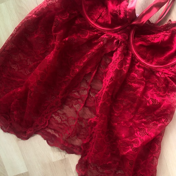 💋🌹 Sexy Babydoll Red Lace Seductive Lingerie La Vie En Rose - Picture 6 of 11